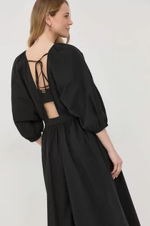 Sukienki - Twinset sukienka bawełniana kolor czarny maxi rozkloszowana - grafika 1