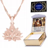 Naszyjniki - Naszyjnik Pozłacany 925 Kwiat Lotosu z Lilią Lotos Kwiatek Flower + NADRUK - miniaturka - grafika 1