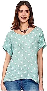 Bonateks, Top z czystym lnianym wzorem w kropki i dekoltem w serek, 100% len, rozmiar DE:40, rozmiar US:XL, topy, jadeit/biały - wyprodukowano we Włoszech, zielony, 40 - Koszulki i topy damskie - miniaturka - grafika 1