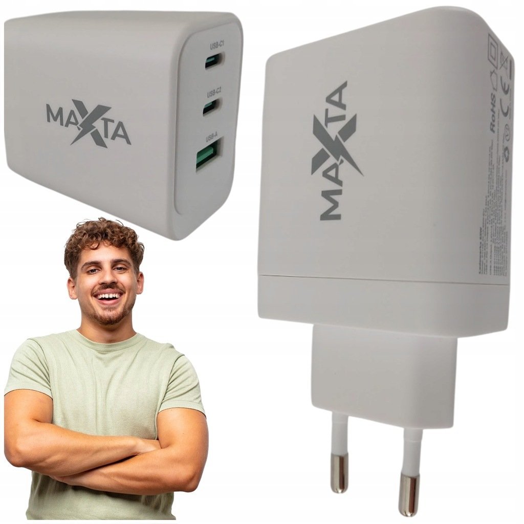 SZYBKA ŁADOWARKA 65W SIECIOWA QUICK CHARGE MOCNA 2xUSB-C PD 1xUSB-A GaN