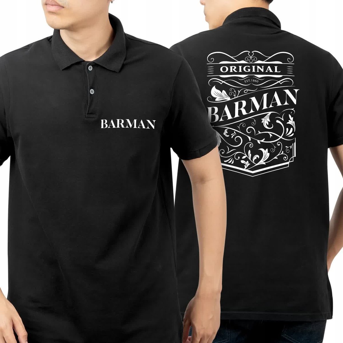 Koszulka POLO M Czarna BARMAN ORIGINAL Prezent Elegancki do Baru Mix Wzorów