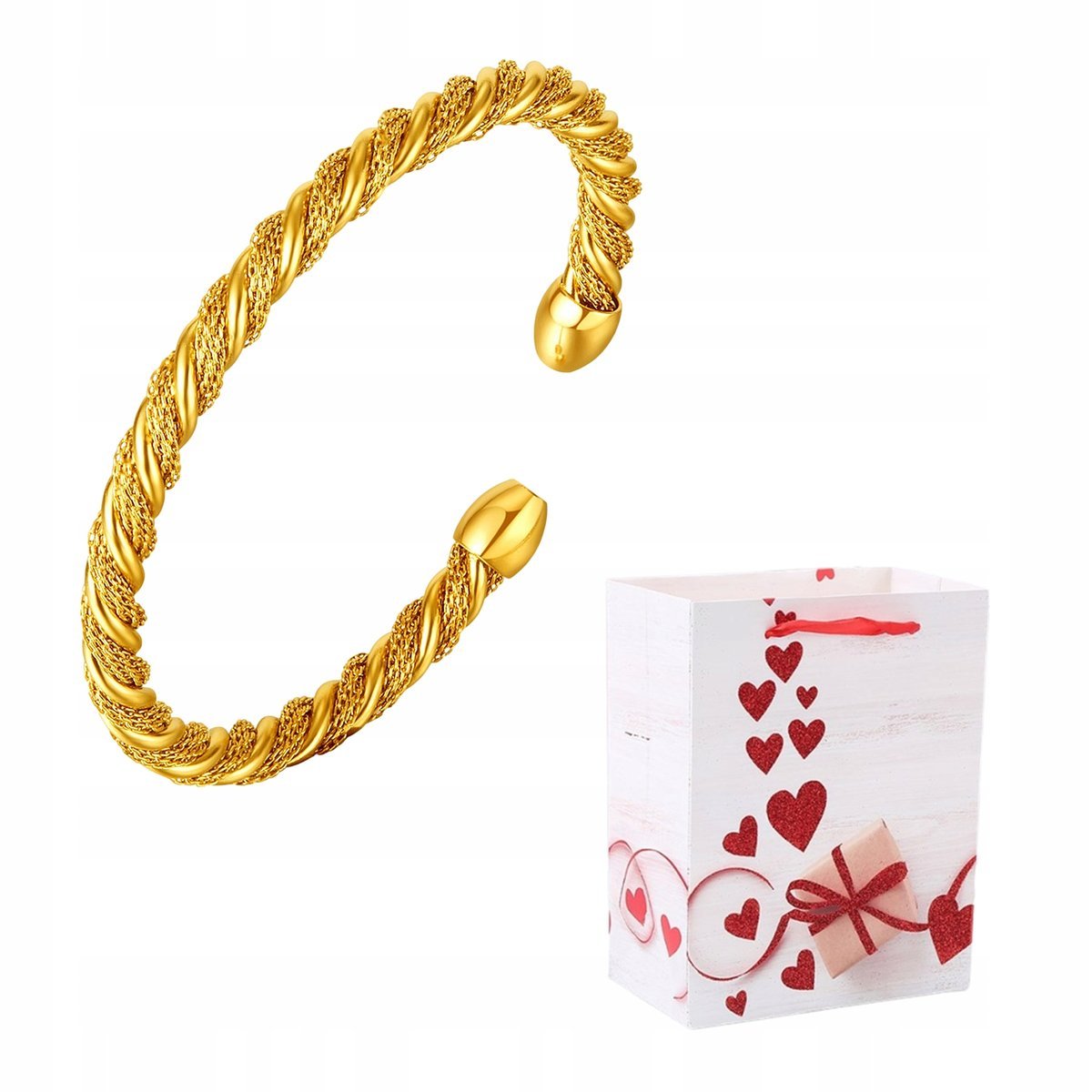 Bransoletka Złota Regulowana Skręcona Pleciona Siateczka Stal Chirurgiczna