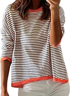 Sweter Damski Bawełniany W Paski Dzianinowy Luźny Jesień Zima XL Szary - Swetry damskie Sweter Damski Bawełniany W Paski Dzianinowy Luźny Jesień Zima XL Szary - Swetry damskie - miniaturka - grafika 1