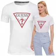 Bluzki damskie - Koszulka T-shirt Damska Biała Bluzka Damska Guess Slim Elegancka Ładna r.M - miniaturka - grafika 1