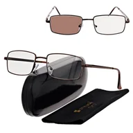 Okulary korekcyjne, oprawki, szkła - Plusy +4.00 Fotochromowe okulary do czytania z flexami ST342A brązowe - miniaturka - grafika 1