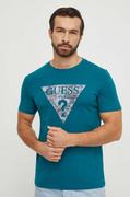 Koszulki męskie - Guess t-shirt męski kolor turkusowy z nadrukiem - miniaturka - grafika 1