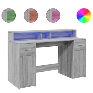 vidaXL Biurko z podświetleniem LED, szary dąb sonoma, 140x55x91 cm - Biurka - miniaturka - grafika 1