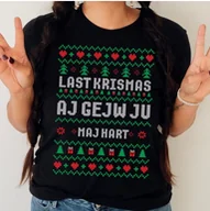 Bluzki damskie - czarna damska koszulka LAST KRISMAS - miniaturka - grafika 1