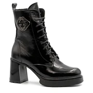 Botki damskie - Czarne lakierowane sznurowane botki LM60439 - Neścior - miniaturka - grafika 1