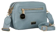 Torebki damskie - Miejska mała torebka damska ze skóry ekologicznej PETERSON niebieska listonoszka z dwoma paskami w komplecie złote okucia kieszonki na suwak - miniaturka - grafika 1