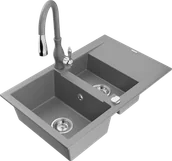Zlewozmywaki z baterią - Mexen Gaspar zlewozmywak granitowy 1,5-komorowy z ociekaczem i baterią kuchenną Savita, szary - 6507-71-672601-71 - miniaturka - grafika 1