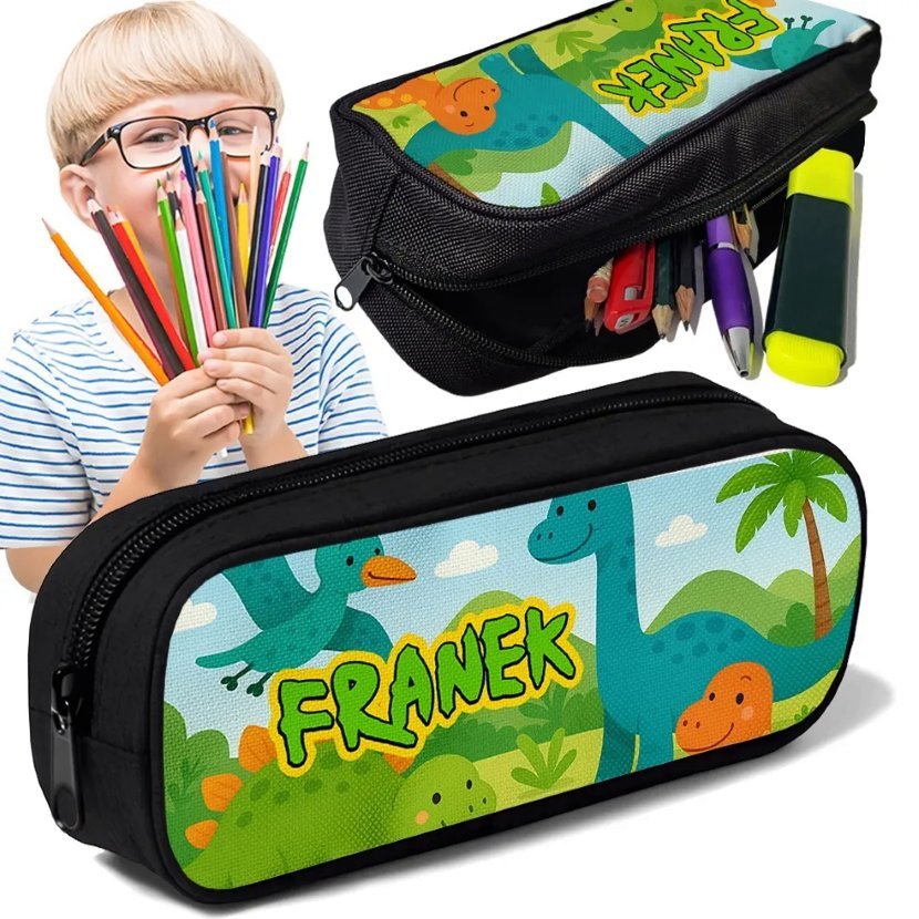 Piórnik TUBA + IMIĘ Dinozaury Świat Dino Personalizowany Szkolny Prezent