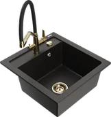 Zlewozmywaki z baterią - Mexen Vito zlewozmywak granitowy 1-komorowy z baterią kuchenną Duo, czarny/złoty metalik - 6503-75-671701-57-G - miniaturka - grafika 1