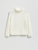 Swetry dla dziewczynek - Reserved - Gładki sweter z golfem - złamana biel - miniaturka - grafika 1