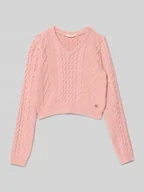 Swetry dla dziewczynek - Sweter krótki z dzianiny z detalem z logo - miniaturka - grafika 1