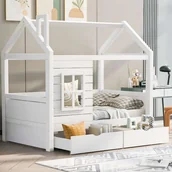 Łóżka dla dzieci i młodzieży - Łóżko dziecięce kabinowe 80x160 z miejscem do przechowywania, barierkami zabezpieczającymi i okienkami - miniaturka - grafika 1