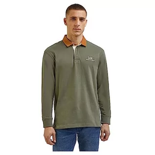 Koszulki męskie - Lee Męska koszulka polo Ls Contrast Collar, zielony, L - grafika 1
