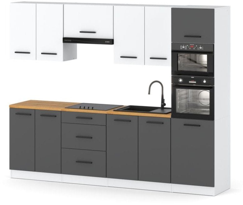 Kuchnia Nowoczesna Ze Słupkiem Modułowa Pojemna 2.6m Biały Biały Szary Mat