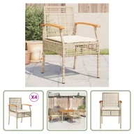 Fotele i krzesła ogrodowe - The Living Store Krzesła ogrodowe z poduszkami 4 szt. Beżowy polirattan, drewno akacjowe - miniaturka - grafika 1