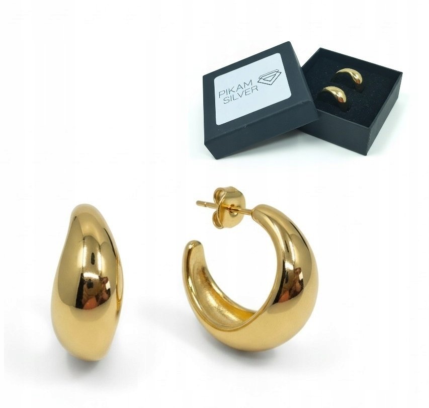 Kolczyki Stal Nierdzewna Chirurgiczna Kółka Złoty Kolor Sztyfty Eleganckie