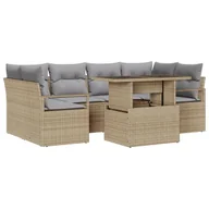 Sofy ogrodowe - vidaXL 7-częściowy zestaw sof ogrodowych z poduszkami beżowy technorattan, vidaXL 2-osobowa sofa ogrodowa z poduszkami beżowy technorattan - miniaturka - grafika 1