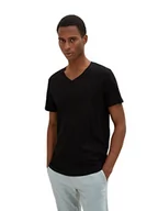 Koszulki męskie - T-shirt męski TOM TAILOR Basic z dekoltem w szpic, 29999-Czarny, L - miniaturka - grafika 1