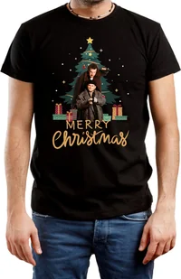 T-SHIRT MĘSKI NADRUK PREZENT ŚWIĘTA ŚWIĄTECZNA KOSZULKA CZARNA R-M A438 - Koszulki męskie - miniaturka - grafika 1