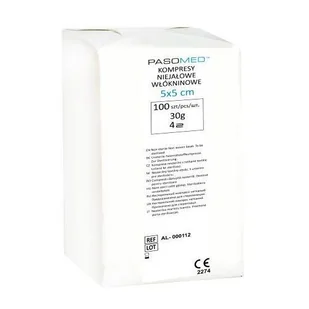 PASOMED Kompresy włókninowe niejałowe 30G 4 warstwy 5cm x 5cm, 100 sztuk - Apteczki i materiały opatrunkowe - miniaturka - grafika 1