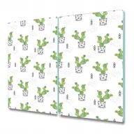 Deski do krojenia - Wytrzymała Deska Kuchenna ze Szkła Hartowanego - Zielone kaktusy w doniczkach - 2 sztuki 30x52 cm - miniaturka - grafika 1