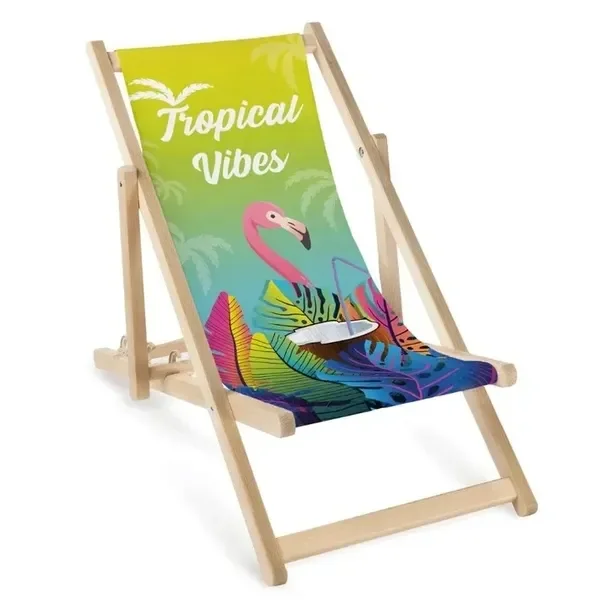 Leżak Dziecięcy Z Nadrukiem Tropical Vibes Drewniany Z Regulowanym Oparciem