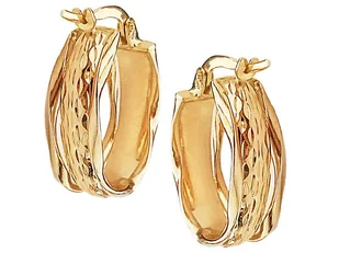 Złote kolczyki 585 podłużne owalne z diamentowaniem na angielskie zapięcie - Kolczyki - miniaturka - grafika 1