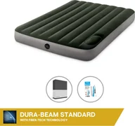 Prześcieradła - Dmuchane łóżko Intex - 2 osoby - 137 x 191 x 25 cm - Zielony - Z wbudowaną pompką nożną + prześcieradło czarne + zestaw naprawczy - miniaturka - grafika 1