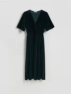 Sukienki - Reserved - Welurowa sukienka z plisowaniem - morski - miniaturka - grafika 1