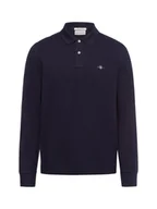 Koszulki męskie - Gant Męska koszulka polo Mężczyźni Bawełna niebieski jednolity, M - miniaturka - grafika 1