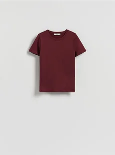 Reserved - Gładki t-shirt regular fit - bordowy - Koszulki i topy damskie - miniaturka - grafika 1