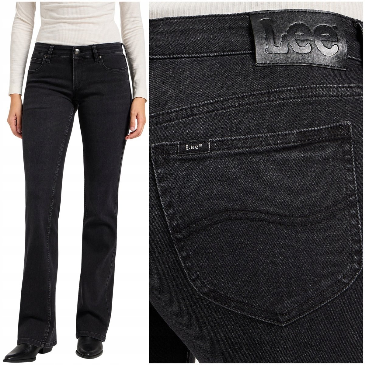 Lee JESSICA True Black rozszerzane niższe damskie spodnie jeansowe W25 L31