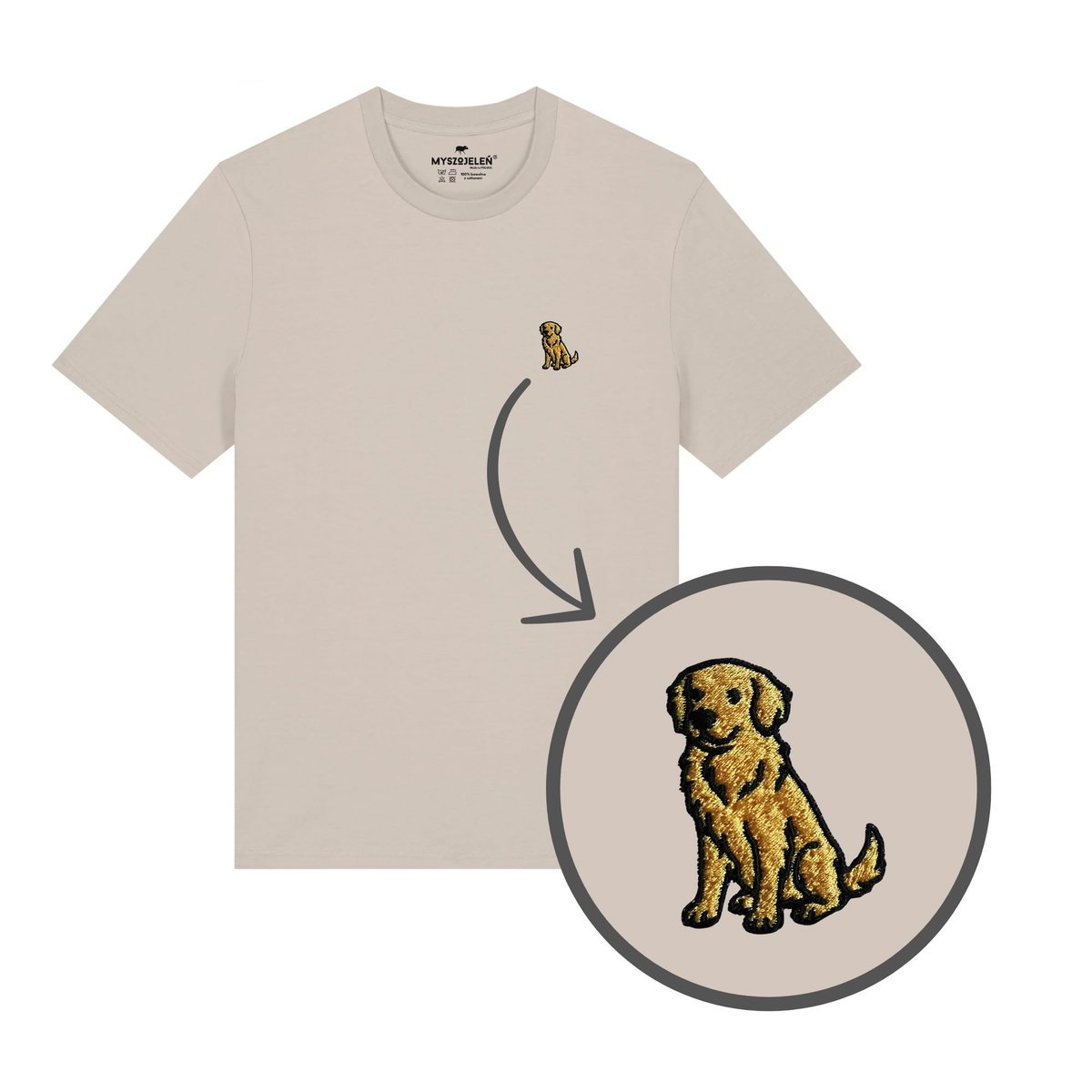 Haftowany T-shirt GOLDEN RETRIEVER beżowy M