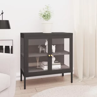 vidaXL Szafka boczna antracytowa 70x35x70 cm stal i szkło 336066 - Komody - miniaturka - grafika 1