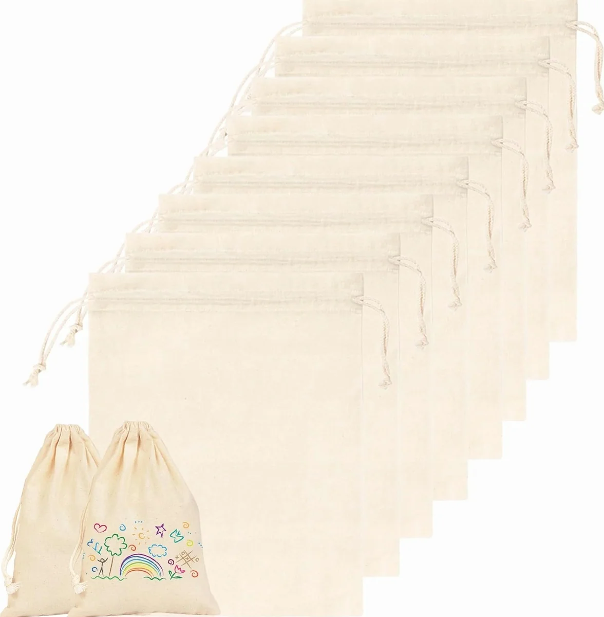 WORECZKI BAWEŁNIANE 8 SZTUK 15X20CM MAŁE MATERIAŁOWE ŚCIĄGACZ NATURALNE