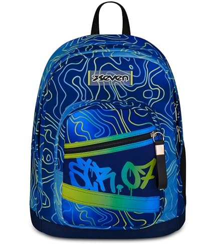 Seven Nowy Fit podwójny plecak, niebieski, kieszeń na butelkę, pojemność maxi, wstępnie uformowane oparcie, plecak szkolny, dla dzieci i chłopców, Niebieska, Taglia unica, nowoczesny