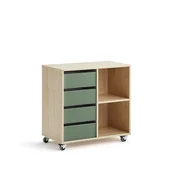 Meble do szkół i przedszkoli - Regał szkolny CASPER, 4 szuflady, 2 przegrody, brzoza, ciemnozielony - miniaturka - grafika 1