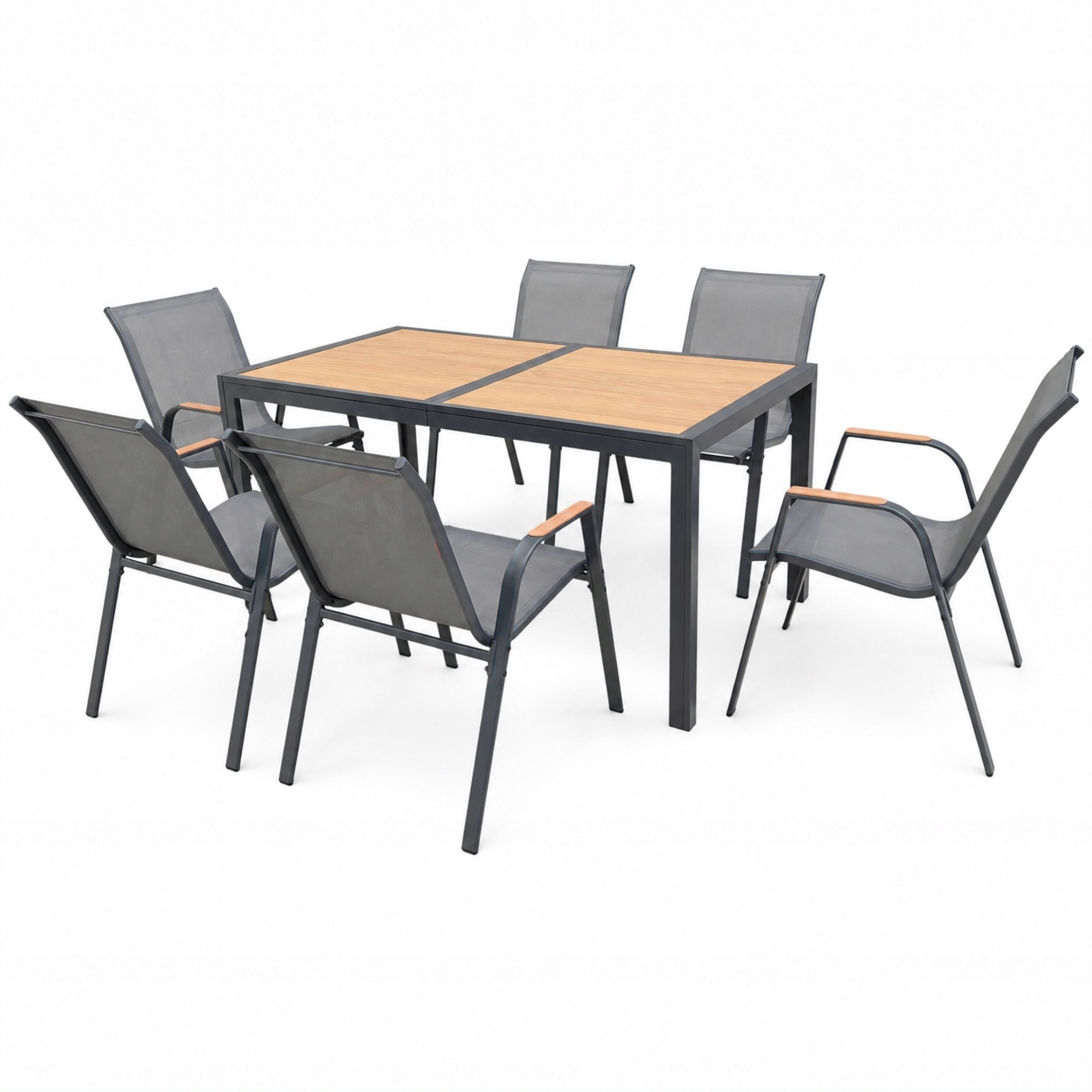 vidaXL 7W1 Stół 150 cm 6 krzeseł grafit drewno taras ogród