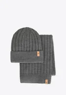 Apaszki i szaliki męskie - Komplet zimowy: czapka i szalik w prążkowany wzór szary - miniaturka - grafika 1
