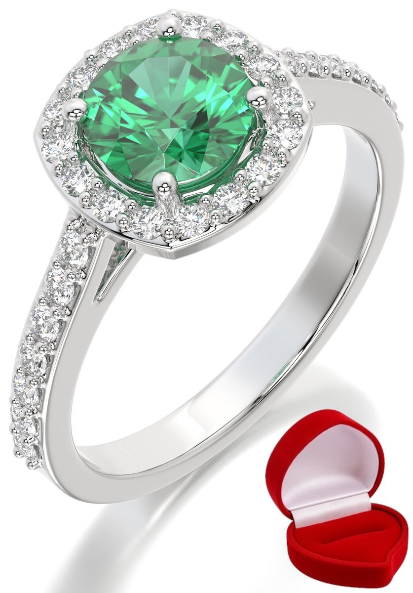 ZŁOTY PIERŚCIONEK ZARĘCZYNOWY 585 14k SZMARAGD 1 ct BIAŁE ZŁOTO R16