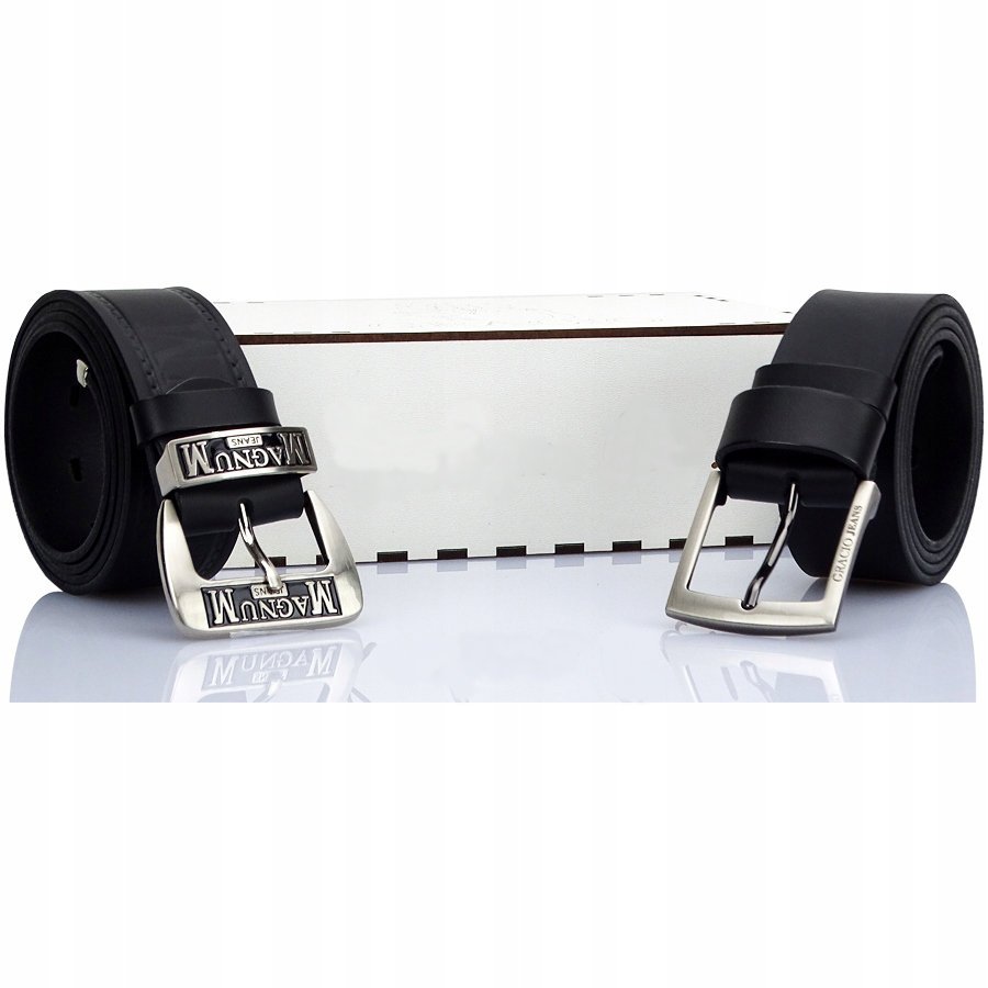 Krótkie PASKI SKÓRZANE Prezent Męski BOX drewno