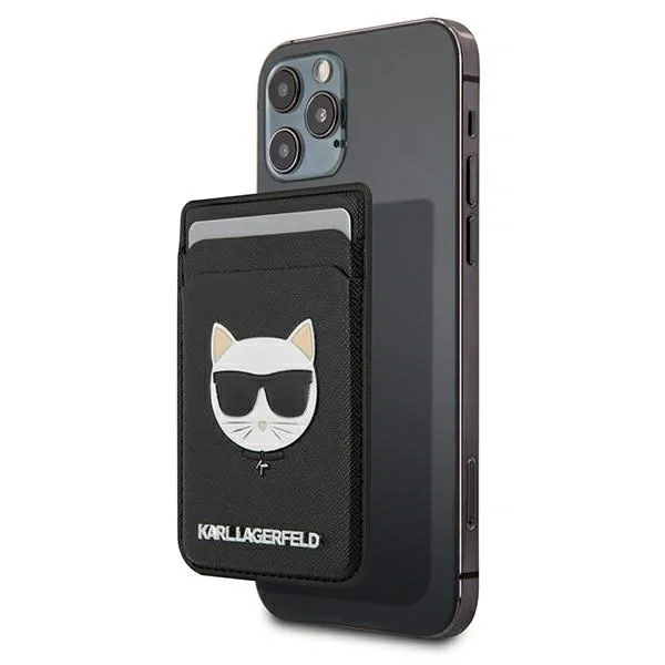 Portfel magentyczny Karl Lagerfeld Wallet CardSlot Saffiano Choupette Head MagSafe na telefon - czarny