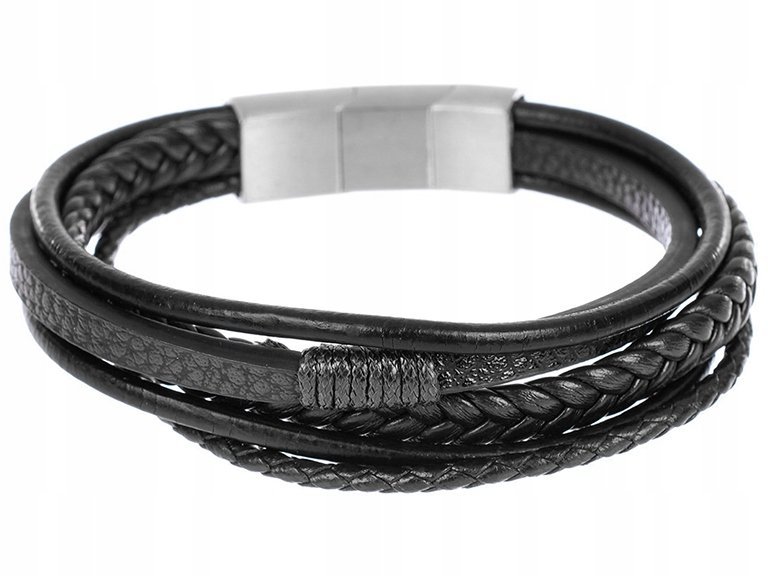 Bransoletka skórzana męska PACIFIC LB-029-S1 elegancka czarna na prezent