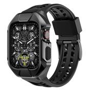 Akcesoria do smartwatchy - Kingxbar CYF136 2w1 pancerne etui Apple Watch 8, 7 (45 mm) ze stali nierdzewnej z paskiem czarne - miniaturka - grafika 1