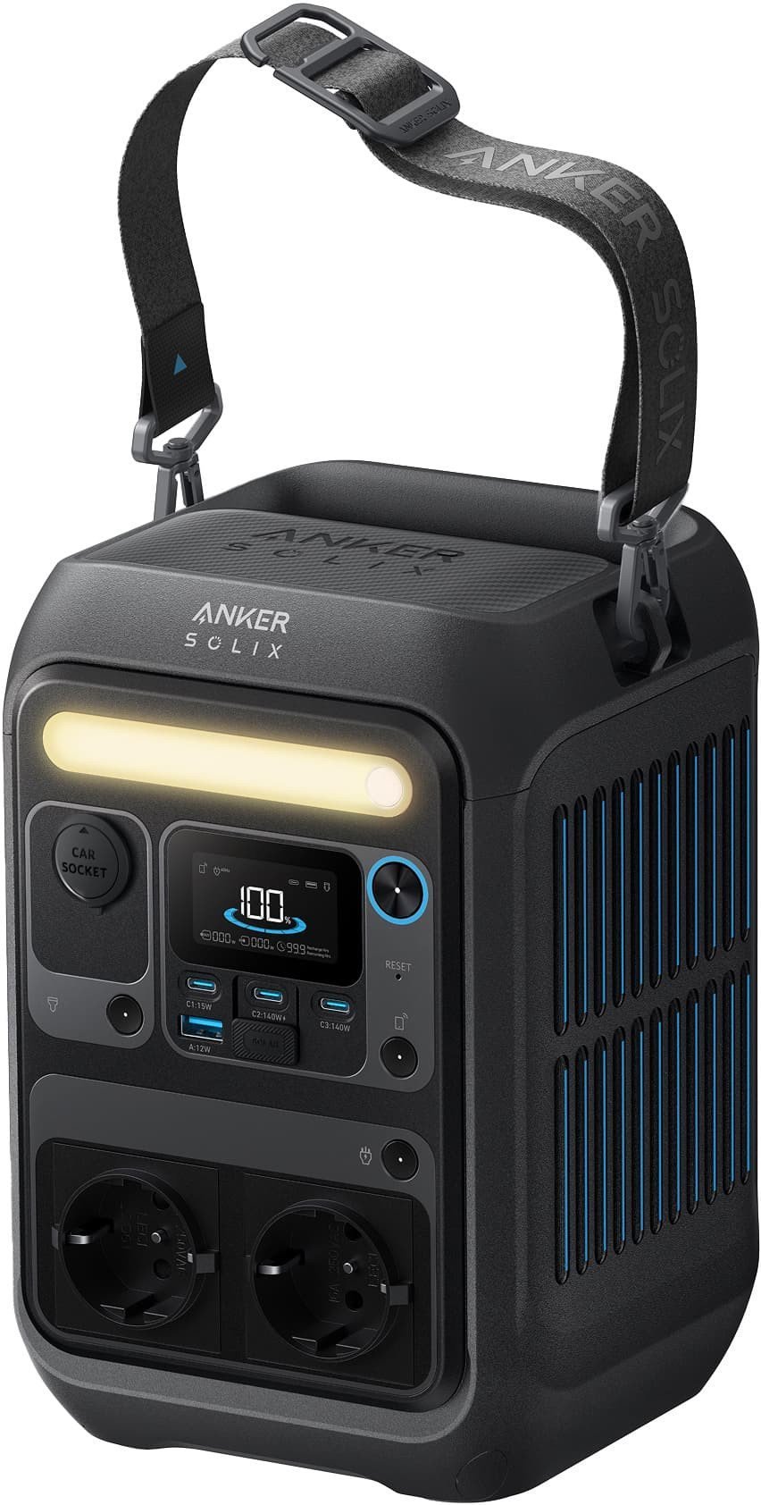 Anker SOLIX C300X - Tragbares kraftwerk - Wechselstrom 220-240 V - 300 Watt - Lithiumeisenphosphat - 288 Wh - Wi-Fi, Bluetooth - Ausgangsanschlusse: 7 - mit PS60 portable solar panel