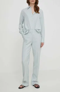 Calvin Klein spodnie damskie kolor zielony proste high waist - Spodnie damskie - miniaturka - grafika 1
